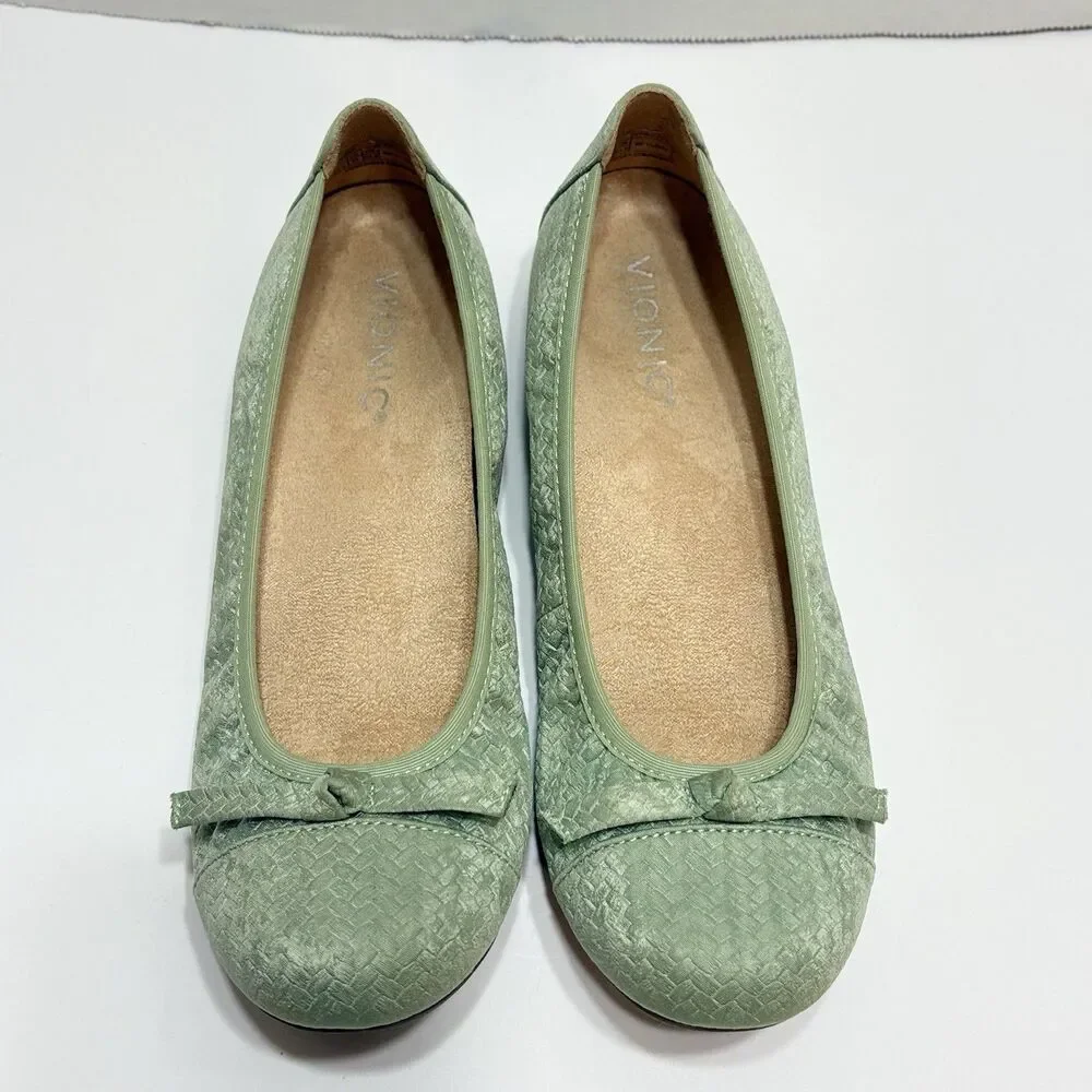 Vionic Amorie Women’s US 7 Velvet Sage Leather Orthotic Slip-On Bow Ballet Flat